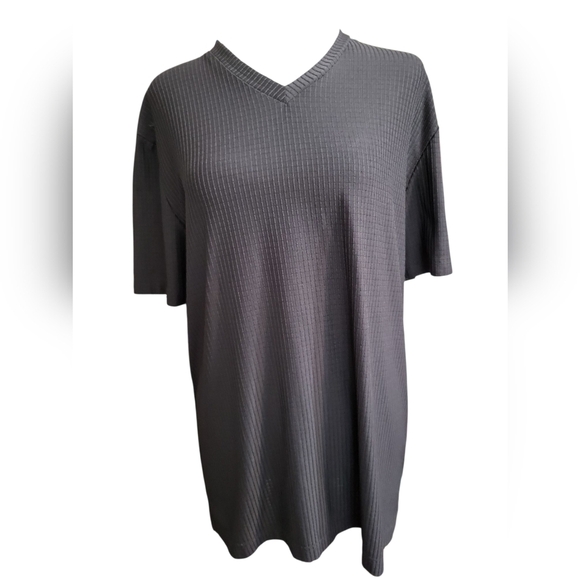 Guess Black Ribbed  V Neck Top Short Sleeve XL - Picture 1 of 14